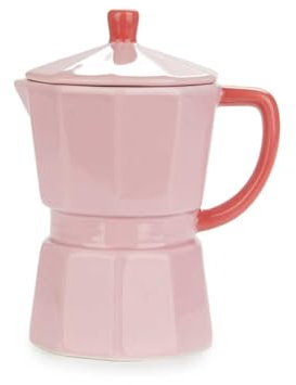 Balvi Mug Moka Colore Rosa Tazza a Forma di caffettiera Italiana con Coperchio Ceramica 350 ml