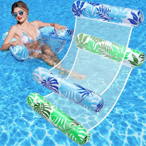 2 X Aufblasbare Wasserhängematte Schwimmbett, Aufblasbares Wasser Hängematte, 4 in 1 Schwebende Luftmatratze mit Netz Wasserspielzeug Pool Zubehör, Aufblasbar Hängematte für Erwachsene (Blau und Rosa)