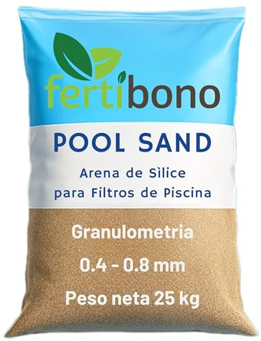 FERTIBONO Pool Sand – Arena de Sílice para Filtros de Piscina 0,4–0,8 mm – Alta Pureza 99% – Agua Cristalina Todo el Verano – Saco de 25 kg
