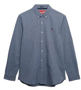 Superdry Camicia classica da uomo Oxford a maniche lunghe, Oceano Blu Navy Chambray, XL