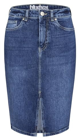 Sublevel Damen Midi Jeans Rock LSL-501 Damenrock Knielang mit Schlitz Dark Blue M