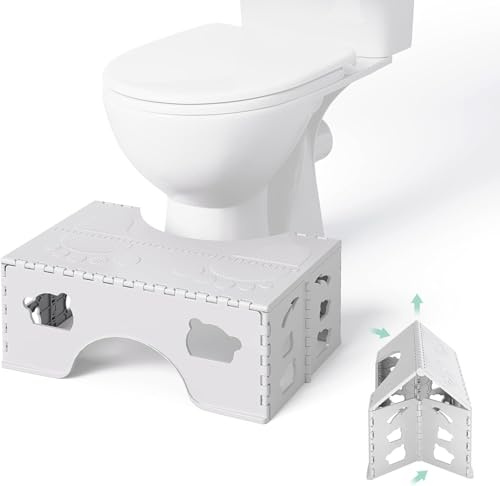 Foldable Toilet Stool for Adults & Kids, Bathroom Step Stool for Healthy Posture, Constipation Relief, Space-Saving Foldable Design (White)