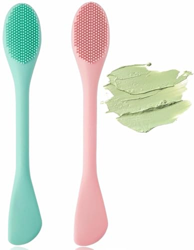 2 Stück Silikon Gesichtsmaskenbürsten Pore Cleaning Brush 2 in 1 Gesichtsreinigungsbürste, Maskenbürste mit zwei Enden Reinigungsbürste (Grün+Pink)