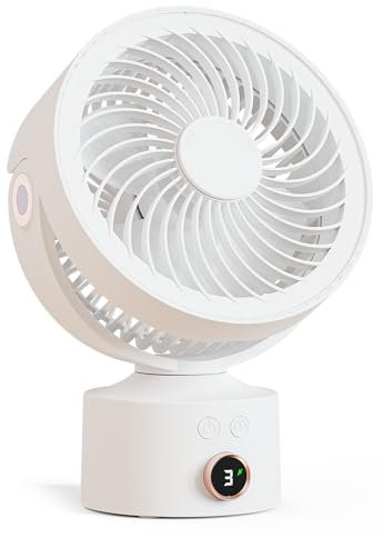 Ventilatore da tavolo oscillante silenzioso da 22,9 cm, 3 velocità, timer 4 ore, ricaricabile 4000 mAh, per ufficio/dormitorio/camera (bianco)