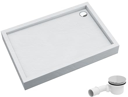 AQUABAD Duschwanne/Duschtasse Elegana mit LeakProtect Technologie White Stone 90x120cm Rechteck, inkl. Ablaufgarnitur/Siphon A49CR