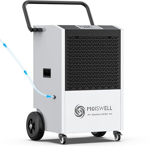 Moiswell 110L Commercial Dehumidifier with Pump, 520m³ Coverage Industrial Use Portable Dehumidifier with Wheels, Fit for Water Damage Restoration, Basement, Garage