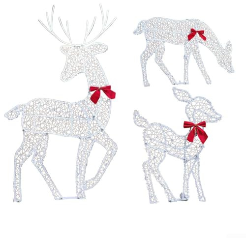Honseadek LED beleuchtetes Weihnachtsrentier Outdoor Dekoration für Garten und Terrasse, funkelnde beleuchtete Hirschfiguren für Urlaub Festliches Ambiente