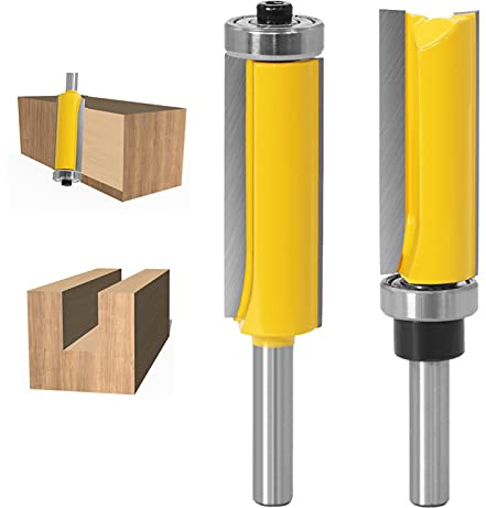 2 stycken 8 mm skaft spolfräsar, spårfräs träskärare professionell fräs överfräs, extra lång, för träbearbetning, topp/botten bearing flush trimbit
