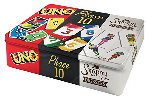 Mattel Games FFK01 - Kartenspiele Spielesammlung in Metalldose mit UNO, Phase 10, Snappy Dressers, Gesellschaftsspiele ab 7 Jahren, Mehrfarbig