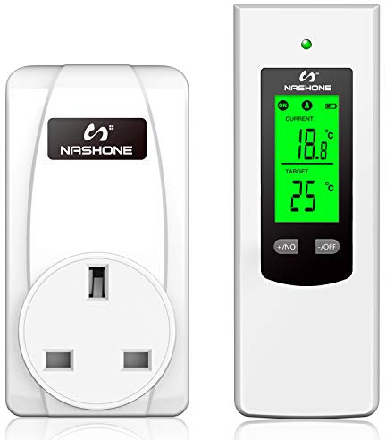 NASHONE Wireless Thermostat RF Plug Digital Temperature Controller with Heating and Cooling Mode. Remote Control-Built in Temperature Sensor. 3680W