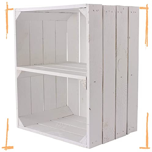 2 neue weiße Obstkisten mit Einlegeboden/Zwischenbrett Quer 50cm x 40cm x 30cm Wandregal normale Holzkisten Regal Bücherregal Kiste Weinkiste