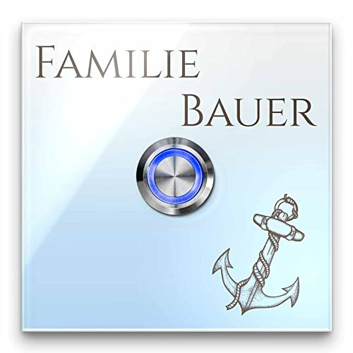 Premium Designer Türklingel mit Namen - Wunschtext | LED-Klingelknopf 10x10 | Modell: Friedrich - beschriftete Klingel aus Hochglanz Acrylglas und Edelstahl Klingelschild Taster beleuchtet