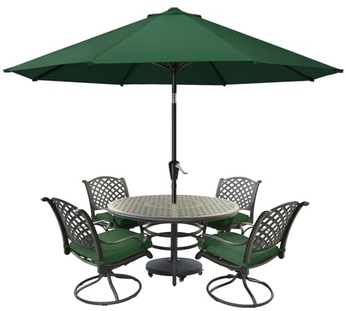 MasterCanopy 270 cm Sonnenschirm neigungsverstellbar, mit 8 Rippen und Kurbel, für Patio, Garten, Terrasse, Markt, Dunkelgrün