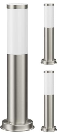 ledscom.de 3x Pollerleuchte PORU für außen, Edelstahl, rund, 38,5cm, inkl. E27 Lampe max. 963lm warm-weiß 3-Stufen Dimmen ohne Dimmer