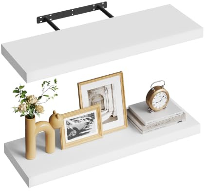 WOLTU Wandregal,Schweberegal Weiß,70x22.9x3.8cm,MDF 2er
