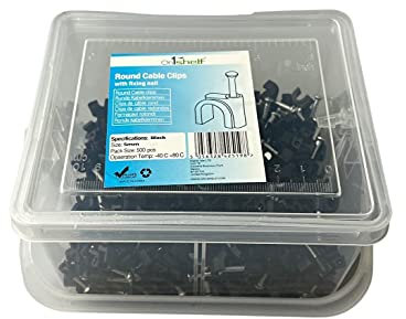 Lot de 500 clips de câble ronds de type K Noir 5 mm