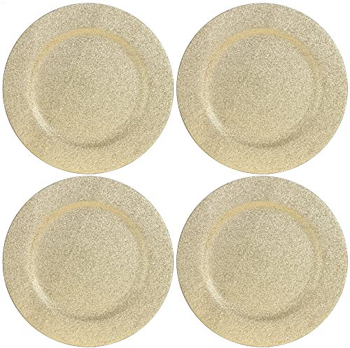 com-four® 4x assiettes de présentation - soucoupes monochromes scintillantes réutilisables comme décorations de table - assiettes décoratives pour mariages, fêtes de famille ou Noël - Ø 33 cm