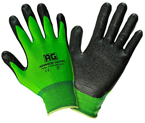 Advanced Gloves NiTex P-12 - Guantes de nailon de nitrilo transpirables (12 pares de guantes de nailon con revestimiento de espuma de nitrilo para un agarre aislado, color verde, talla S