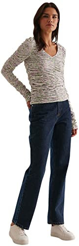 NA-KD Blusa Fruncida con Cuello en V para Mujer, Flor Rosa., S