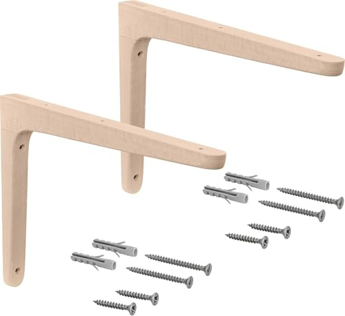 Gedotec Holzkonsole aus Buche | 2 Stück Regalwinkel aus massivem Naturholz | 250 x 150 mm | TAUM | paarweise Tragkraft bis 24 kg | Regal-Halter geeignet für Bücherregale | Schwerlastträger Wandregale