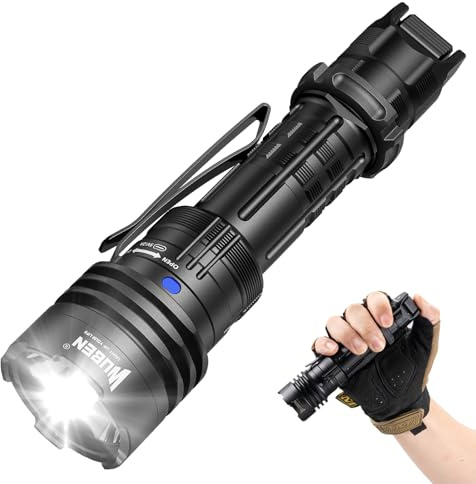 WUBEN T1 Tactical Torch High Lumens Rechargeable, 2000 Lumens Super Bright Flashlights, IP68 High Powered Handheld Torches with Tactical Mode and Outdoor Mode, for Gear, Emergencies, Camping -Black