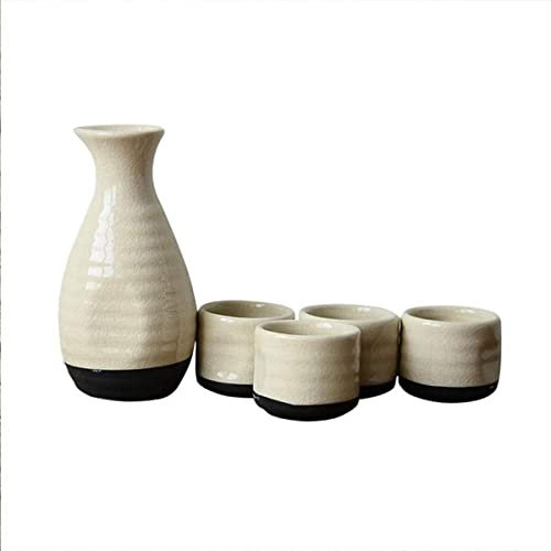 SXRC Set da 5 pezzi, elegante set di tazze da sake in ceramica smaltata con crepa di ghiaccio bianca, per freddo/caldo/Shochu/tè