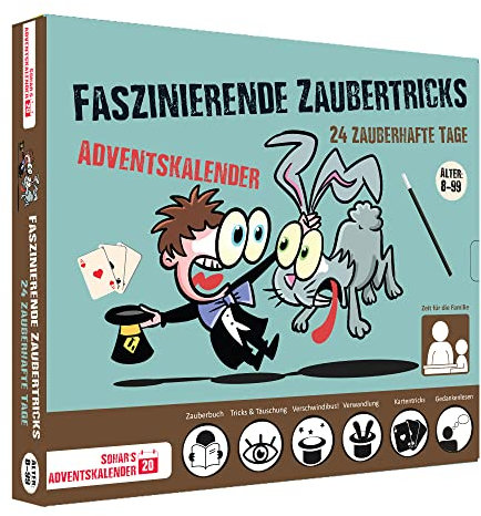 Adventskalender 2025 Faszinierende Zaubertricks 24 verblüffende und leicht zu erlernende Zaubertricks. Im Kalender ist eine bebilderte Anleitung und eine Videoanleitung enthalten. 8 Jahren – Deutsche