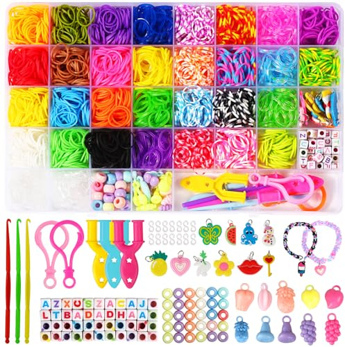 Luzoon Set med loom-band, pärlor för att trä på, armband, gör det själv, gummiband, barn, pyssel 2 100+ stycken, 30 färger, smycken, set med smycken för gör det själv, pysselset