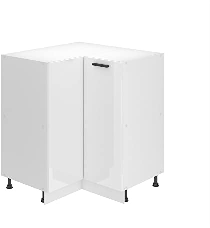 Belini Eckschrank SNP 90 cm, ohne Arbeitsplatte, Weiß Hochglanz | Unterschrank Küche, Küchenunterschrank Breite, Eckschrank mit 1 Tür