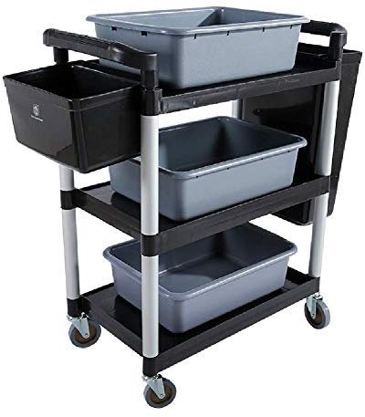 AUNEVN Bewegliche Wagen, Haushaltsmittel Mit Dem Haushaltswagen Kunststoff 3-Regalwagenwagen Für Hotelrestaurant-Krankenhaus, Mit Rädern 5-Nase-Kapazität, Halten Sie Bis Zu 150 Kg/Black/62*44*89Cm