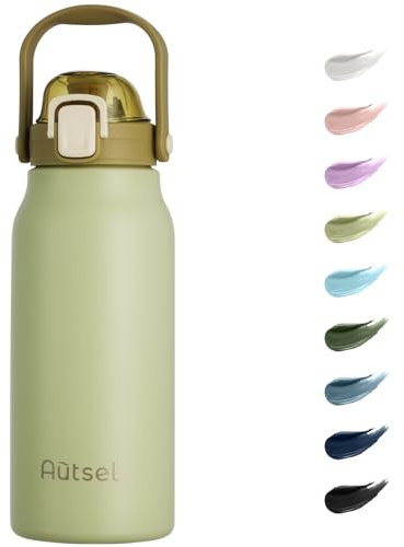 Autsel Edelstahl Trinkflasche mit Strohhalm 1.7L Flasche Große Trinkflasche aus Metall Outdoor Flasche BPA-freikanne für Camping Fitness