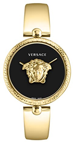 Versace Palazzo Empire Collection Luxus-Damenuhr mit goldenem Armband mit goldfarbenem Gehäuse und schwarzem Zifferblatt, Gold, OS, Palazzo Reich