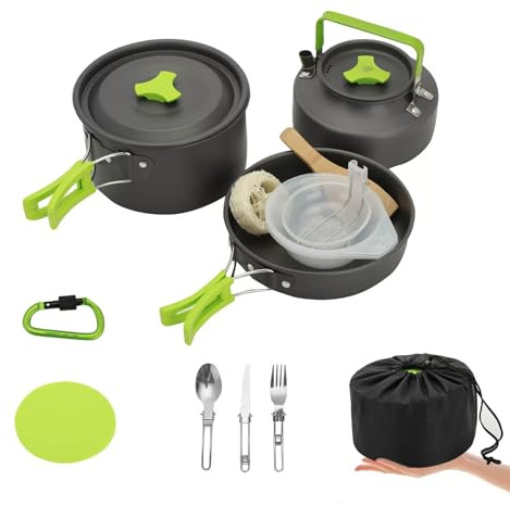 Shoze 15PCS Camping Cookware Kit, Camping Cooker Pan Set for 2-3People