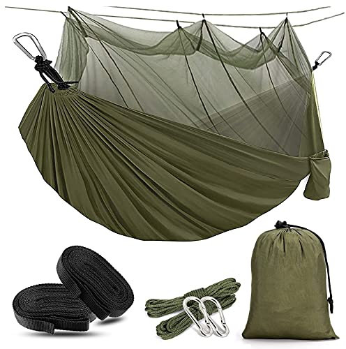 Hängematte Outdoor mit Moskitonetz, Leichte Reisehängematte, Doppelhängematte bis 2 Personen 200kg Traglast für Rucksacktouren, Camping, Wandern und Strandabenteuer,Comouflage