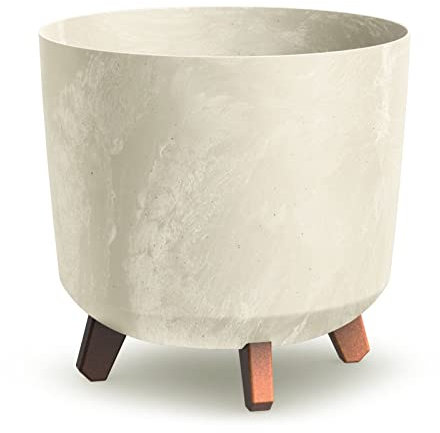 URBN GARDEN Large Round Concrete Look Plastic Planter Flower Pot Indoor Outdoor With Legs (cream)