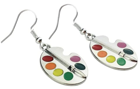 Palette Earrings sterling silver or silver plated hooks artist jewellery, handmade art teacher appreciation graduation birthday teen girl motivational