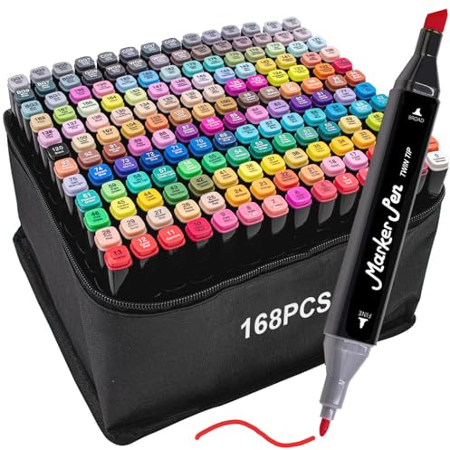 STATIONERY ISLAND Marker Stifte Transportbox – Alcohol Marker für Mandalas, Zeichnen, Malen für Erwachsene, Grafikdesign, Anime, Comic und Manga Art (168 Farben)