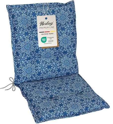 Herlag Gartenmöbelauflage Valeria Niedriglehner 103x50x7,5cm | Sitzauflage Mandala-Muster | Polsterauflage Stapelstuhl | Gartenstuhlauflage Design-Edition | Öko Tex 100 | 1 Polster | Blau Mandala
