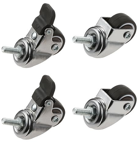 Mgoodoo 1 Zoll Möbelrollen Schwerlast mit 2 Bremsen + Schrauben -M6x15mm Gewinde 40KG - 4 Lenkrollen für Möbel Bremse - keine Spuren & Leise - Schwerlastrollen