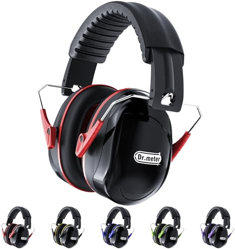 Dr.meter Gehörschutz, Größenverstellbare Ohrenschützer Kapselgehörschutz verstellbar und komfortabel für Erwachsene Lärmschutz Kopfhörer für Baustelle Gartenarbeit schwarz+rot