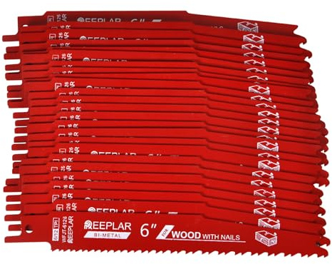 25 Pack 6 Inch 6/12 Tpi Reciprocating Saw Blades for Nail-Embedded Wood…
