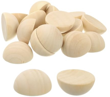QUARKZMAN 60pz Mezza Sfera in Legno 30mm Sfere Emisferiche non Finite | Perline Rotondo Legno Naturale, per Artigianato Fai-Da-Te Ornamenti Festival