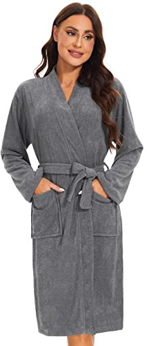 Ymmchy Weicher Bademantel Damen Frottee Morgenmantel Leichte Saunamantel Women Sauna Robe