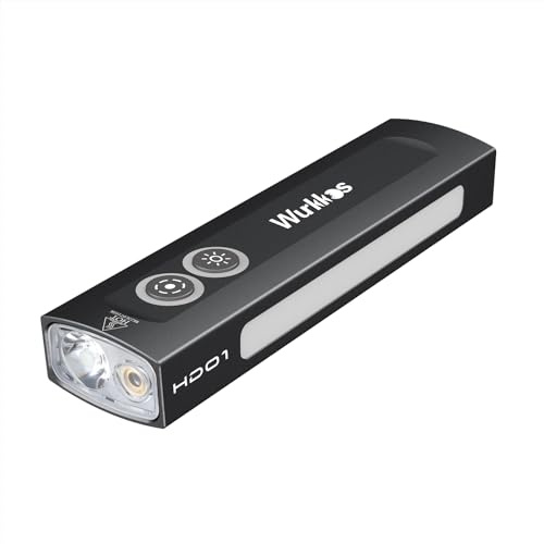 Wurkkos HD01, Lampe de poche, faisceau vert, Combo LED blanc avec lumière latérale RVB, 1200 Lumens flashlight portable, avec triple sources lumineuses magnétiques Lampe de poche pour le travail