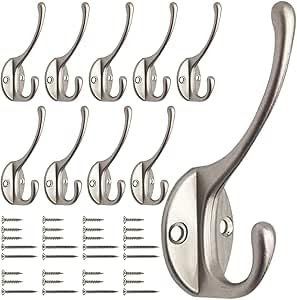 GlazieVault Kleiderhaken aus satiniertem Nickel für die Wand, 10 Stück – robuste Kleiderhaken zur Wandmontage – Wandhaken im Premium-Design, rostfreie Türhaken zum Aufhängen