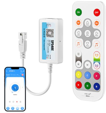 SEZO SP548E RGB RF LED Fernbedienung DC5V-24V SPI WiFi LED Controller 2.4GHz Bluetooth Kontroller für fcob cob ws2812b ws2811 LED Strips Kompatibel mit Alexa Google Home Steuerung