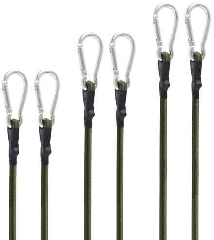 Spanngummi mit Karabiner, 6 Stück Starke Gepäckspanner mit Karabinerhaken (2×30 cm, 2×60 cm, 2×90 cm), Universell für Camping, Reisen, Motorrad, Fahrrad & Outdoor