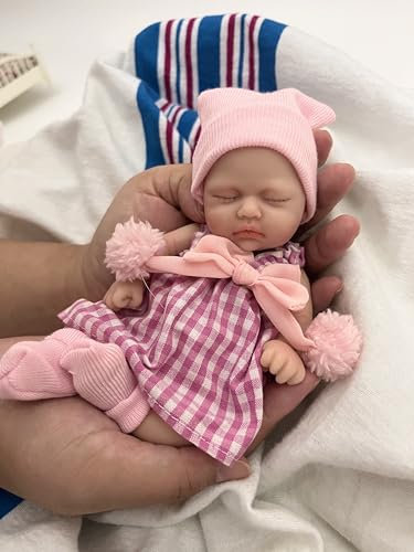 MYREBABY 7 Inch Large Mini Baby Doll Silicone Full Body Soft Skin Realistic Newborn Doll with Feeding Accessories