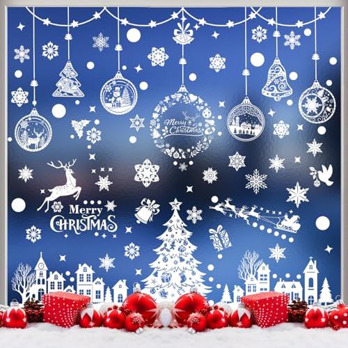 SCIONE 243 Stück Weihnachten Fensterbilder Weiß Fenster Dekoration Fenstersticker Haftende Statisch Aufkleber Selbstklebend Fensteraufkleber