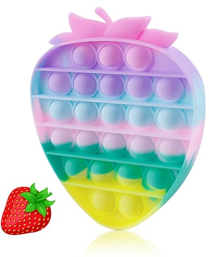 Kids Fidget Toys,Cute Strawberry Push Bubble Sensory Toy for Autism Anxiety Stress Relief Adults Office Squeeze Fdigets Classroom Prize Party Travel for Toddler Girl Boy